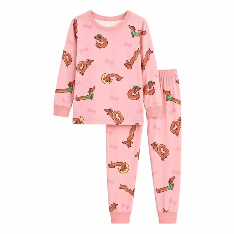 Playful Dachshund Pattern Bamboo Two Piece Long Sleeve Pajama Set – Bild 2