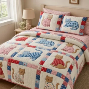 Pyjamas Cat Bamboo Quilt Bedding Set