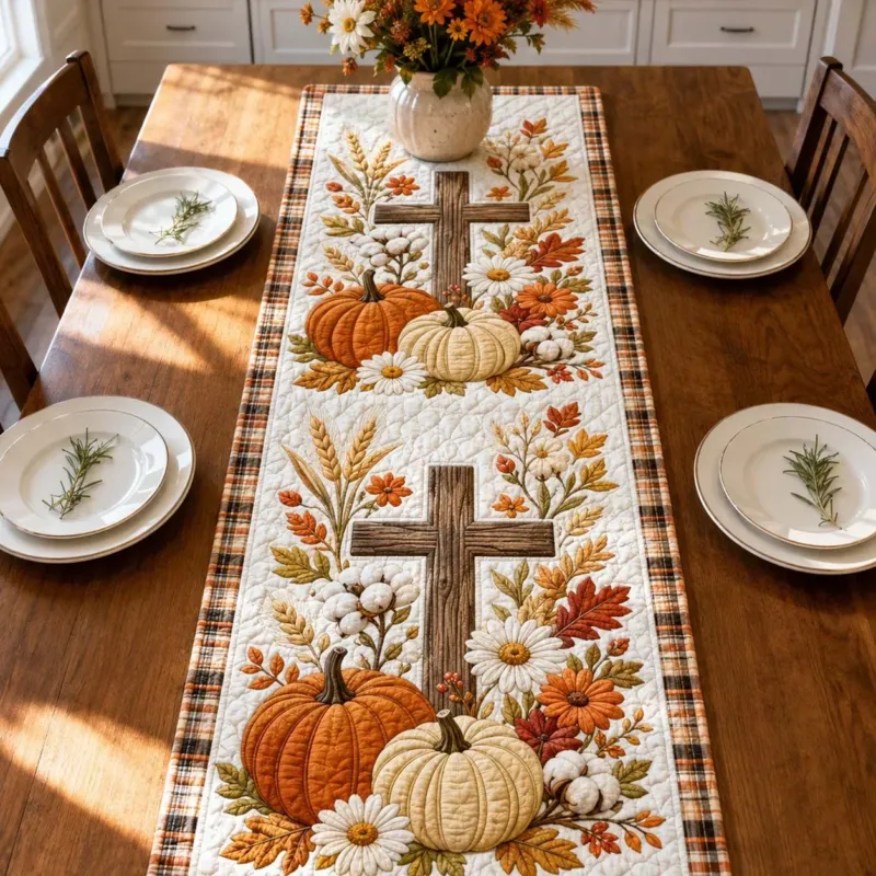 Rustic Harvest Cross Quilt Table Runner