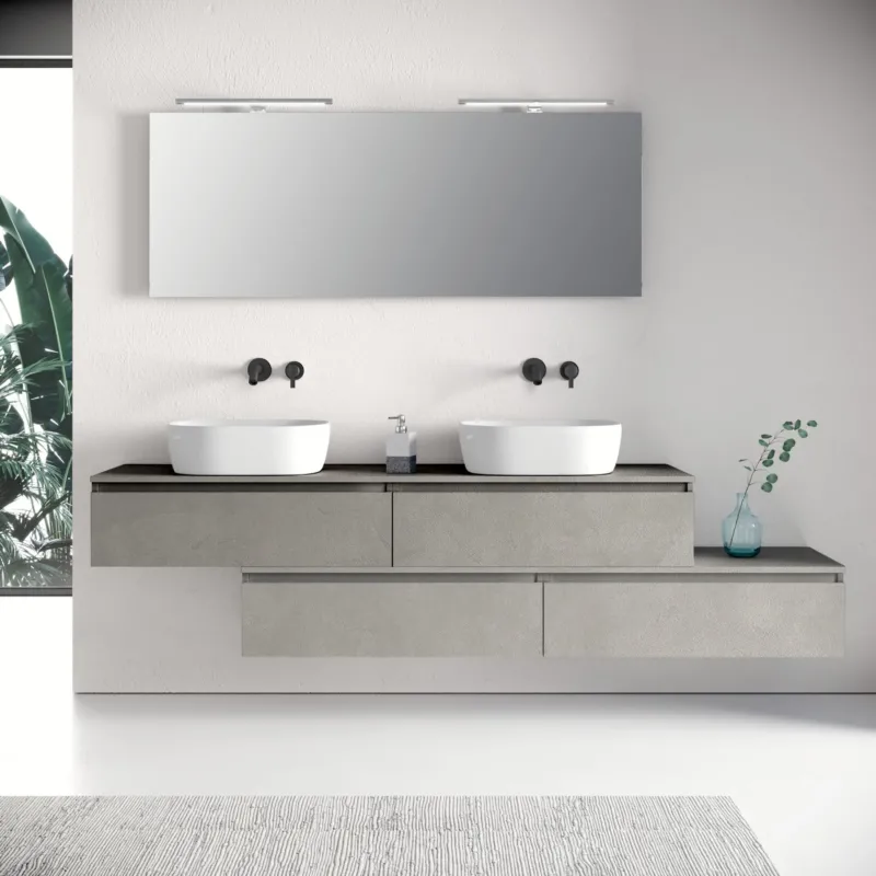 Composizione doppio lavabo YOKA-29 bianco pietra