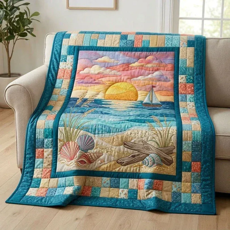 Sunset Sail Horizon Bamboo Quilt Blanket