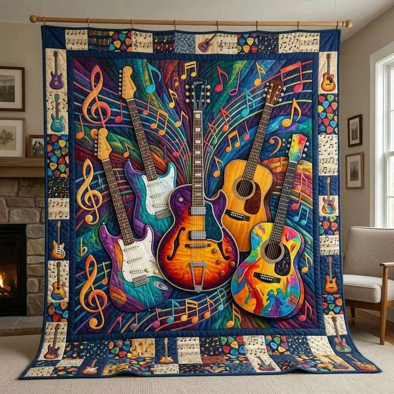 Trio Guitar Pop Bamboo Quilt Blanket