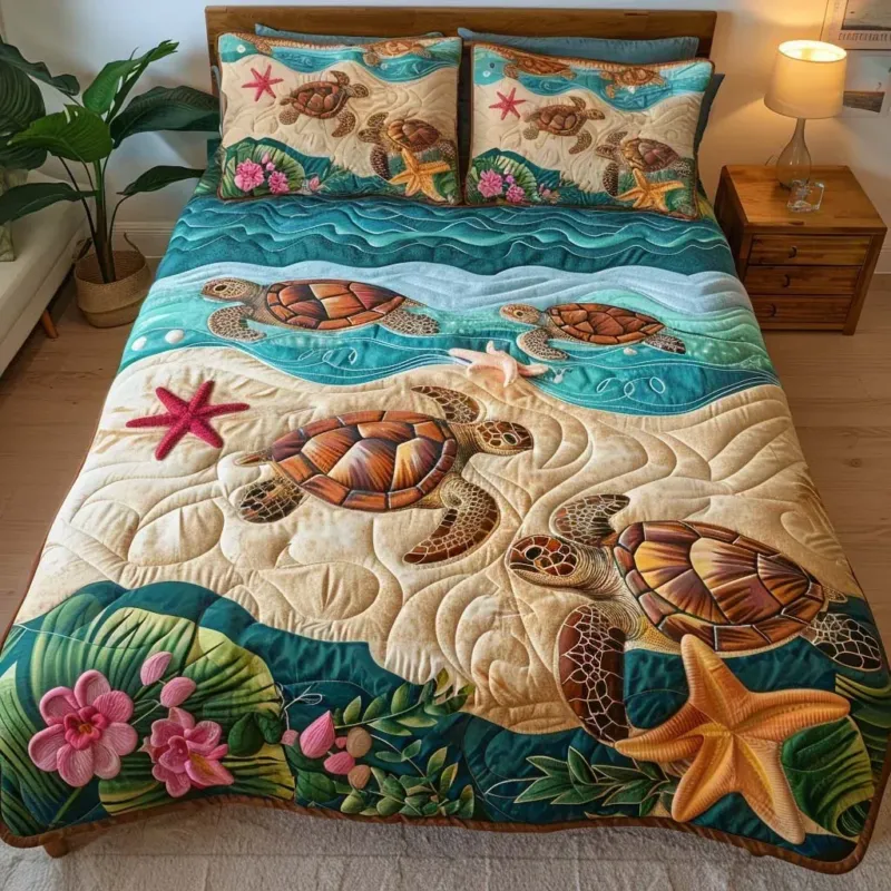 Turtle Dream Voyage Bamboo Quilt Bedding Set