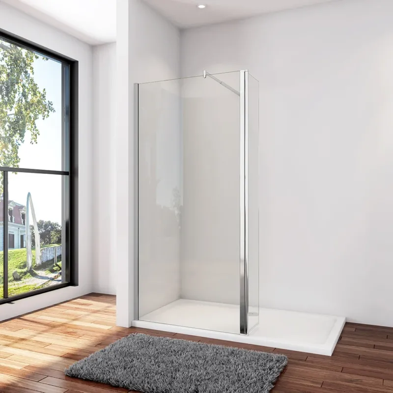 Walk In Dusche Duschwand 50+30 x H.200 cm 8mm NANO Glas Stabistange 70-120cm Aluminium Duschhaus