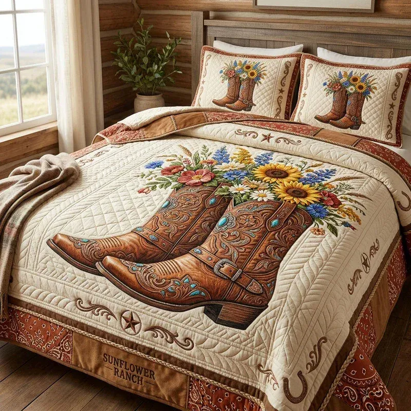Western Boot Bamboo Quilt Bedding Set