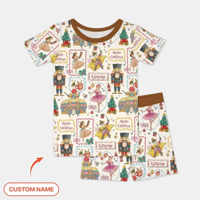 Custom Name "Magic of The Nutcracker" Merry Christmas Bamboo Two Piece Short Sleeve Shorts Pajama Set