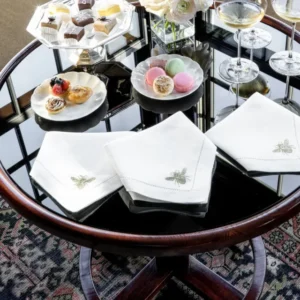 Sferra Bombo Table Linens Dinner Napkin in Color Gold on White