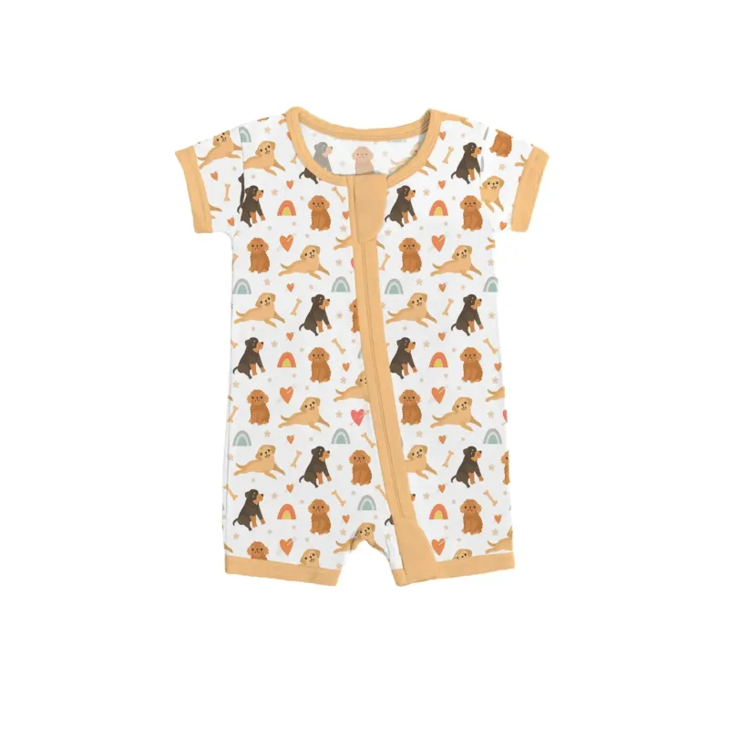 Brown Dogs Shorty Zippered Romper , Brown Dogs Shorty Zippered Romper - 0-3M