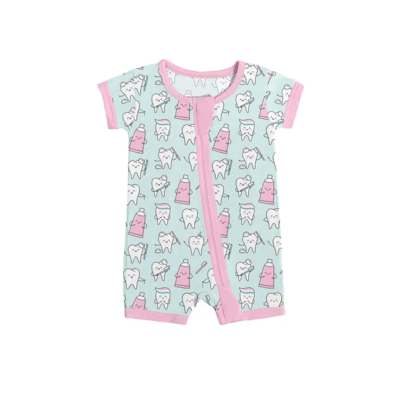 Dental Shorty Zippered Romper , Dental Shorty Zippered Romper - 0-3M