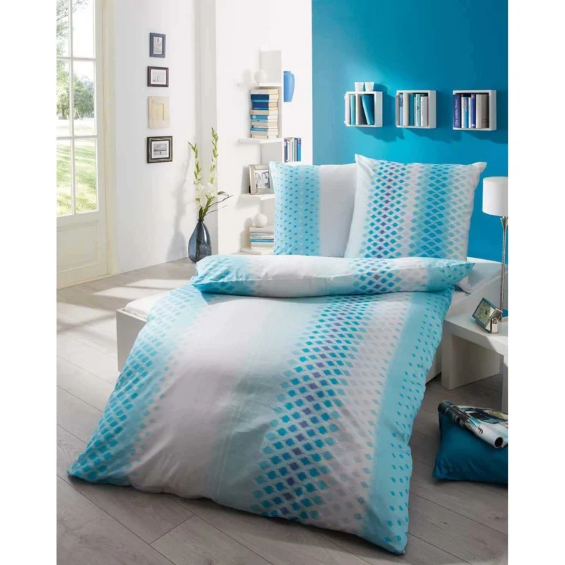 Kaeppel Mako Satin Bettwäsche Aqua Rauten Various 135x200 cm + 80x80 cm