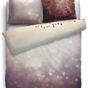 HnL Satin Bettwäsche Blätter Vögel Fairy Modern Rose 135x200 cm + 80x80 cm