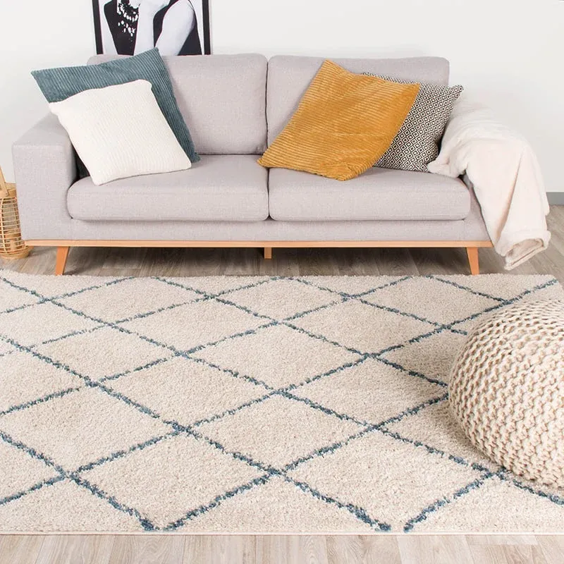 High Pile Rug - Grand Lines Cream/Blue