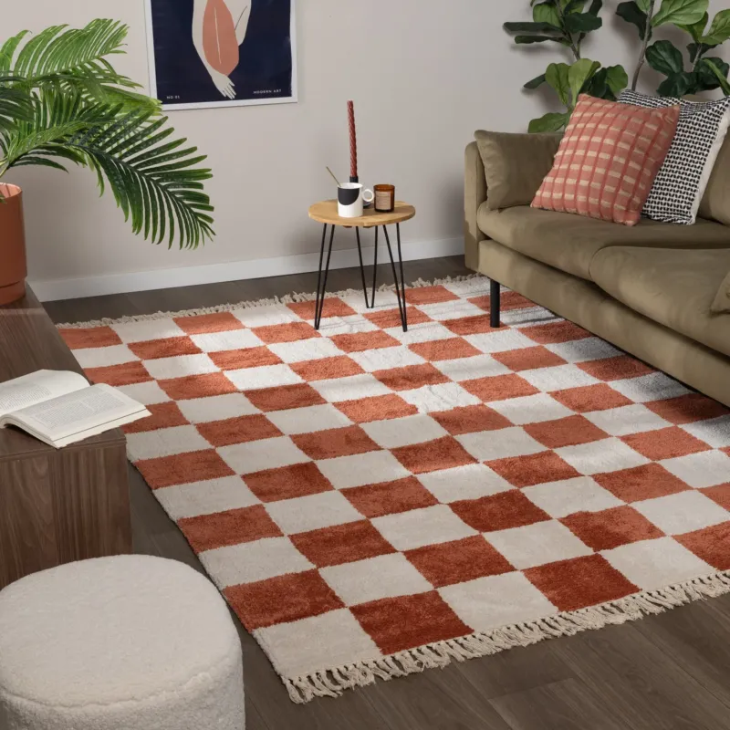 Checkerboard Rug - Blox Fringe Terracotta