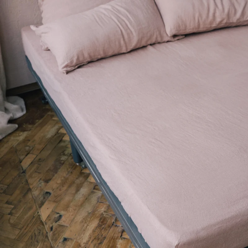 Buy online 100% Pure Linen Fitted Sheet in Coral Tide