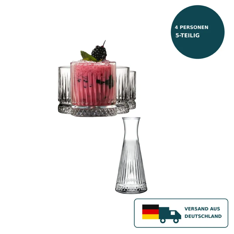 HELDENA Whiskygläser mit Karaffe – 4×355 ml plus 940 ml