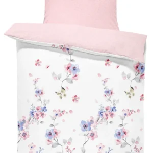 One Home Bettwäsche Blumen geblümt floral Schmetterlinge Weiche Baumwolle Renforce