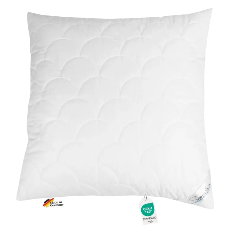 Ein Kopfkissen 80x80 Farbe weiß gefüllt mit Microfaser deshalbgeeignet für allergiker