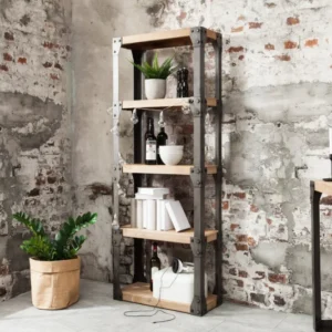 FACTORY Massives Industrial Bücherregal 180cm Akazie weiß gekälkt