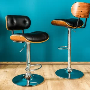 CLASSICO Retro Barhocker schwarz 115cm höhenverstellbar Walnuss Furnier