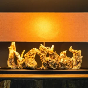Einzigartige Treibholz Tischlampe PURE UNIQUE 80cm beige mit Leinenschirm