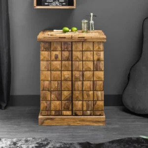 MOSAICO Handgearbeiteter Barschrank 130cm Sheesham Holz stone finish 3D Effekt
