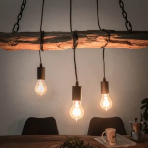 BARRACUDA Industrial Hängelampe 70cm recyceltes Massivholz mit 3 Leuchten