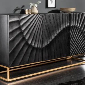 SCORPION Massives Sideboard 140cm schwarz Mangoholz aufwendige 3D Schnitzereien