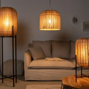 PURE NATURE Elegante Tischlampe 28cm natur Tischleuchte Rattan