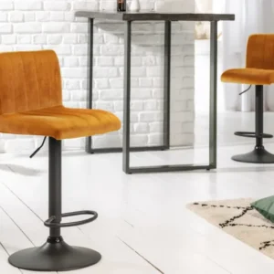 PORTLAND Drehbarer Retro Barhocker senfgelb Samt Barstuhl Hocker
