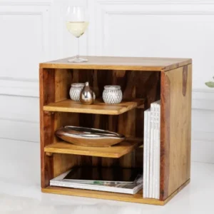 Massivholz Beistelltisch CUBUS 45cm Sheesham stone finish Regal Nachttisch mit Stauraum