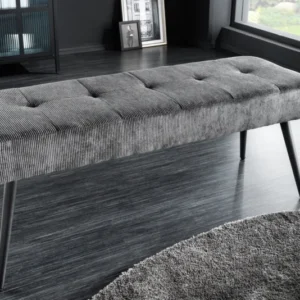 BOUTIQUE Design Sitzbank 100cm dunkelgrau Cord schwarze Metallbeine