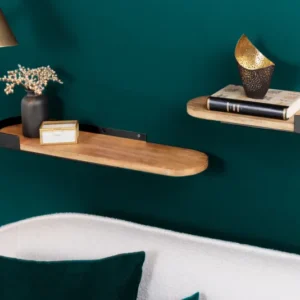 Modernes 2er Set Wandregal PURE NATURE 60cm Mangoholz massiv Metall handmade