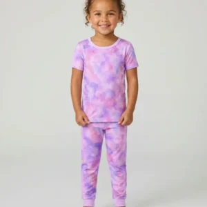 Purple Watercolor Bamboo Two-Piece Short Sleeve Pajama Set