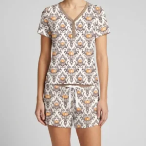 Pumpkin Toile Family Matching Bamboo Women Short Sleeve Short Pajama Set