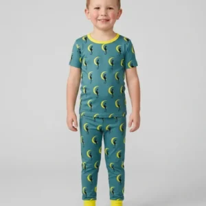 Black Cat Crescent Moon Celestial Night Bamboo Two Piece Short Sleeve Pajama Set