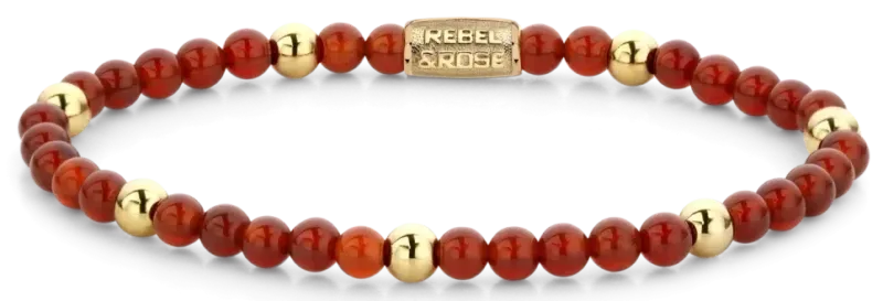 Armband mit roten und goldfarbenen Perlen sowie Edelstahlverschluss