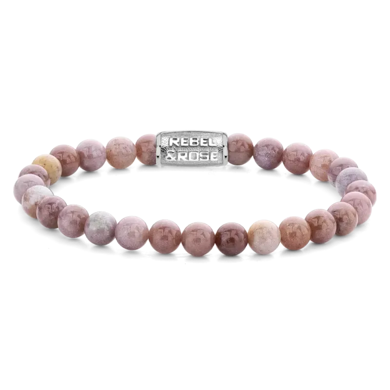 Armband aus Rhodonit-Perlen mit Edelstahlverschluss Rebel&Rose