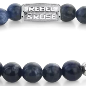 Armband aus blauen Sodalith-Steinen mit Edelstahlverschluss; runde Perlen, REBEL ROSE Clip