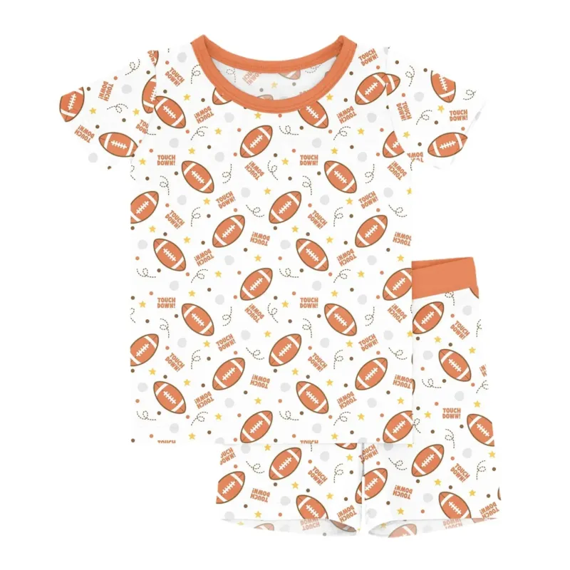 Rugby Touch Down Two-Piece Short Sleeve Shorts Pajama Set , Rugby Touch Down Two-Piece Short Sleeve Shorts Pajama Set - 12-18M