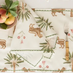 Matouk Tiger Palm Table Linens Dinner Napkin with Sateen Detail