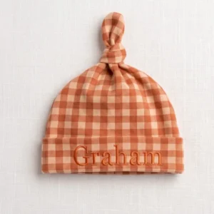 Custom Name Little Pumpkin Gingham Applique Embroidered Bamboo Hat